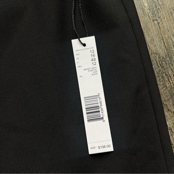 NWT Elie Tahari Bennet Pencil Skirt Black Wool Classic Professional Size 12 - Picture 4 of 12